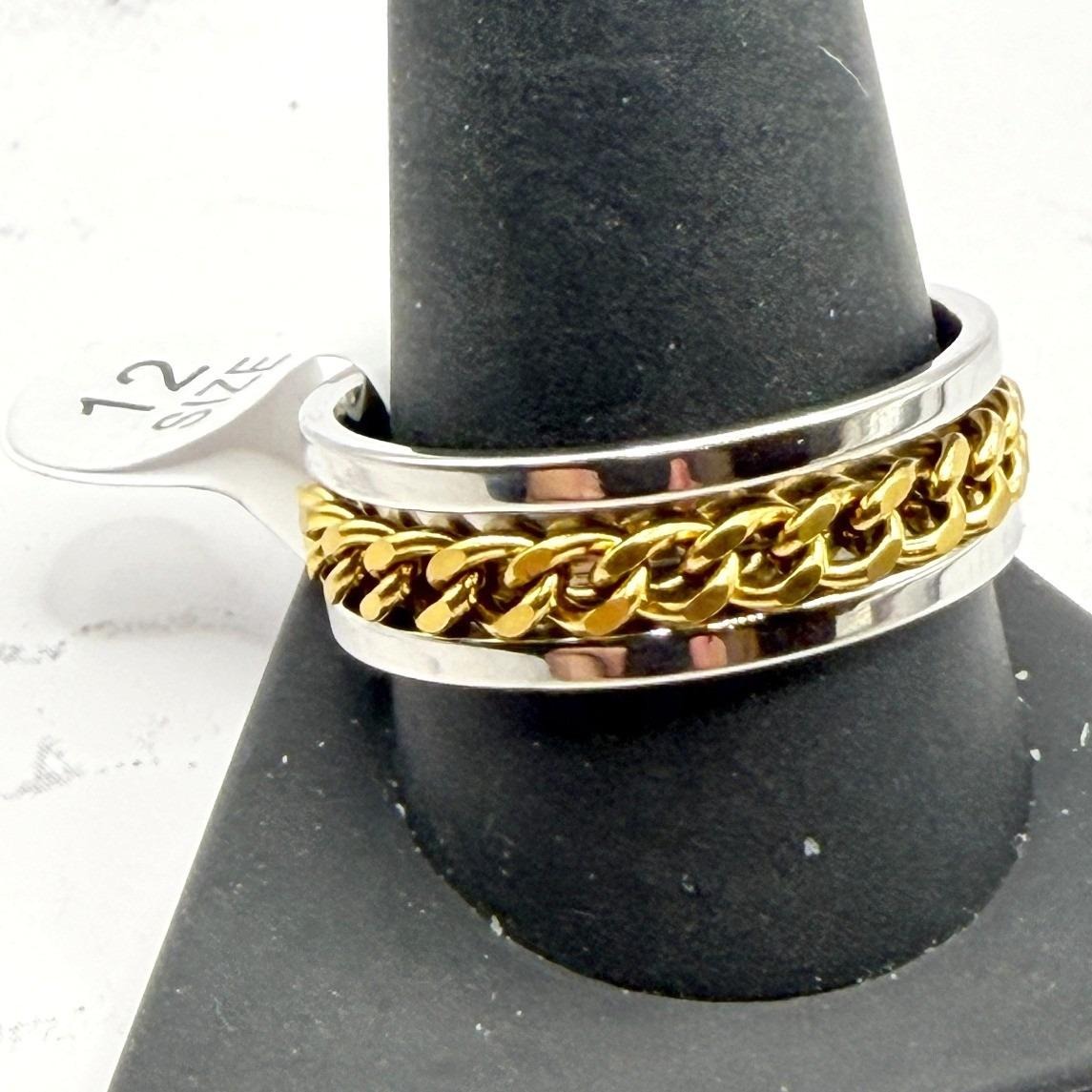 New Mens Gold Chain Ring Silver Band Size 65 Stainless Style Biker Pinky Ring